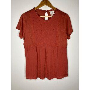 Knox Rose Women's Boho Lace Detail Top Medium Rust